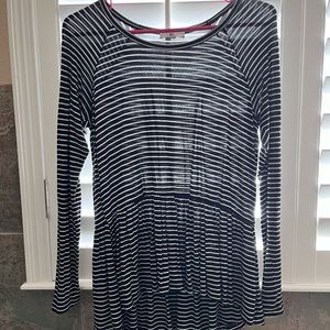 bp Long Sleeve Black & White Striped Peplum Top